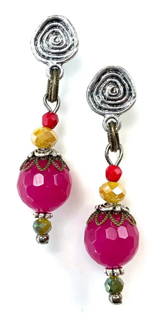 Beaded Linear On Spiral Earrings