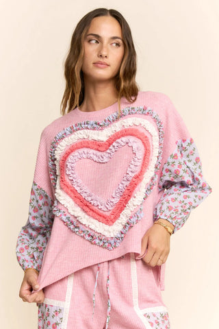 Davi & Dani Ruffle Layered Heart Patch Work Top