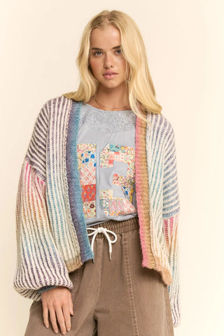 Davi & Dani - Rainbow Stripe Open Cardigan