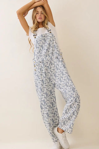 Oddi - Floral Printed Cropped Overall Jumpsuit