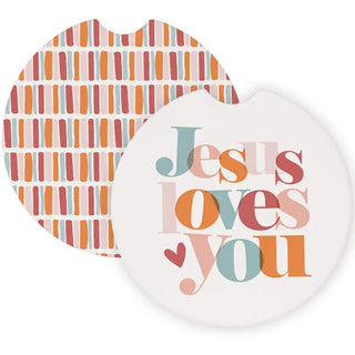 Sincere Surroundings - Jesus Loves You Stripes - Car Coasters
