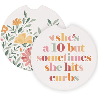 Sincere Surroundings - She Hits Curbs Flowers - Car Coasters