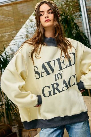 Bucketlist - Saved By Grace Puff Print Sweatshirt
