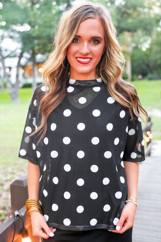 Jess Lea Emma Mesh Tee- After Dark Polka Dot
