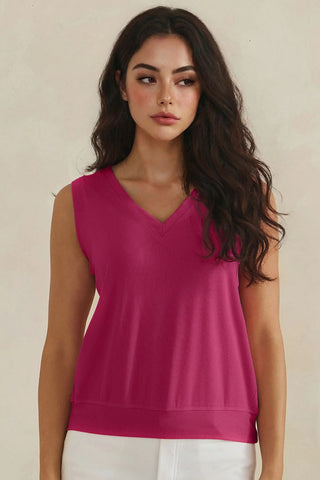 Yelete - Luxeair Ribbed Relaxed V-neck Tank Top - Berry