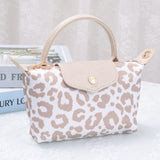 Mimi - Amber Fashion Print Nylon Double Handle Crossbody Bag - Leopard Beige