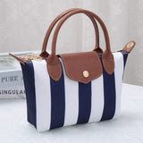 Mimi - Riley Striped Nylon Double Handle Crossbody Bag - Navy/White