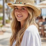 Mimi - Straw Cowboy Hat With Stone And Wood Bead Band