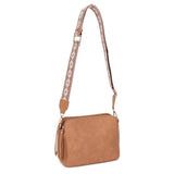 Mimi - Mila 3 Compartment Crossbody Bag With Guitar Strap - Camel