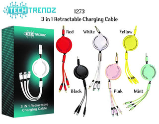 Tech Trendz 3in1 Retractable Charging Cable - White
