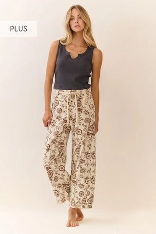 Oddi - Floral Printed Cropped Pants - Custard