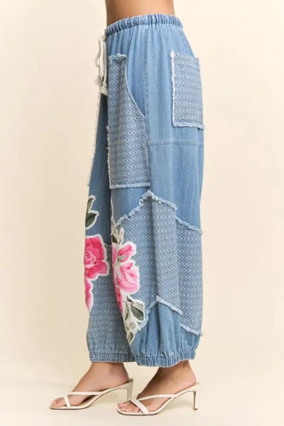 Davi & Dani - Rose Applique Patchwork Balloon Pants