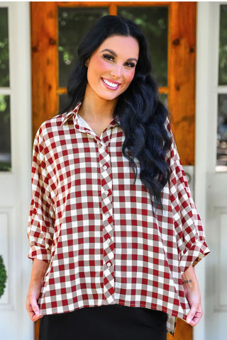 Jess Lea - Sloane Button Up Top - Burgundy Gingham
