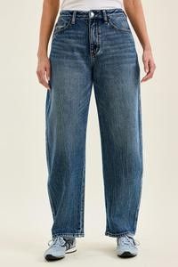 Full-length view of Judy Blue Marlow Arc Jeans in dark indigo with a relaxed fit.