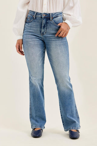 Judy Blue Daisy Bootcut Jeans in medium indigo with a classic bootcut silhouette.