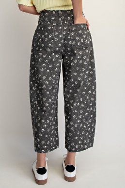 Rae Mode - Floral Print Barrel Pants - Black Floral