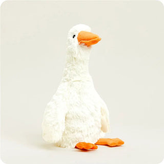 A white, goose-shaped 13-inch heatable plush with an orange beak and feet.