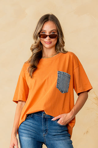 Sew In Love - Crewneck Pocket T-Shirt - Terracotta