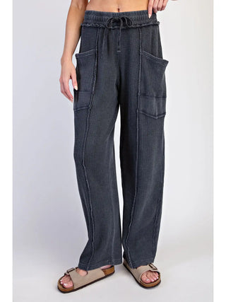 Rae Mode - Mineral Washed Waffle Barrel Pants - Black