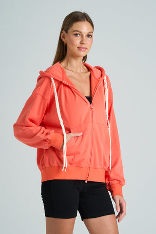 The Greii - Braided Drawstring Hoodie - Coral