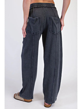 Rae Mode - Mineral Washed Waffle Barrel Pants - Black