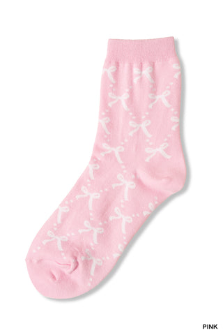 Zenana - Ribbon Printed Socks - Pink