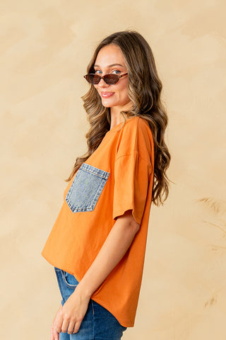Sew In Love - Crewneck Pocket T-Shirt - Terracotta