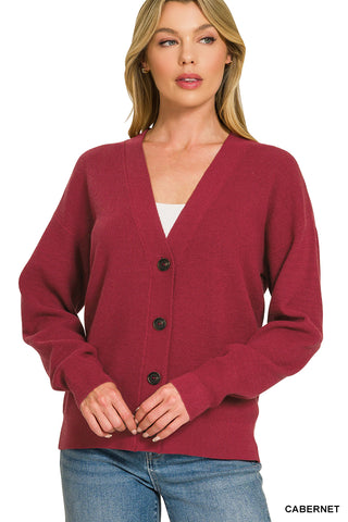 Zenana -Viscose Sweater Cardigan - Cabernet