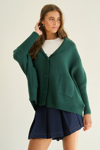 The Greii - Shawl Collar Sweater Cardigan - Green