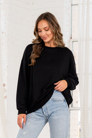 Sew In Love - Long Sleeve Front Pockets Top - Black