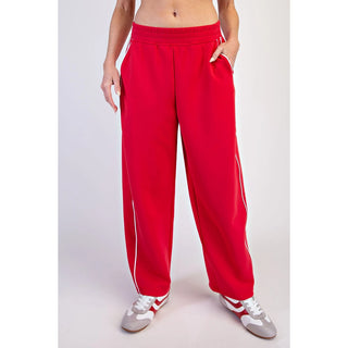Rae Mode - Modal Scuba Luxe Piping Baggy Pants - True Red/cream