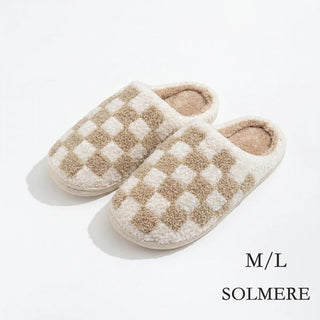 Judson - Solmere Slippers Plush Checker Slide On Slippers - Cream