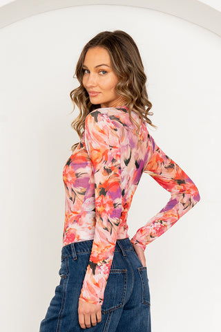 Sew In Love - Long Sleeve Floral Mesh Top