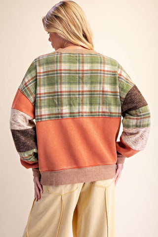 Easel - Block Washed Pullover Sweatshirt - Rust Olive