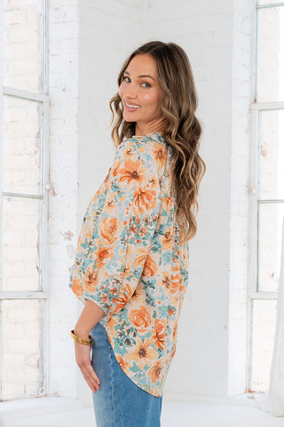 Sew In Love - Floral Top - Teal Brick