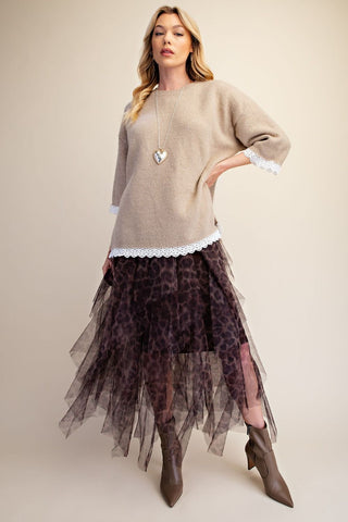 Easel - Lace Inset Knitted Sweater