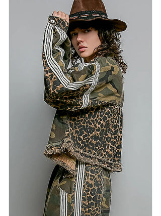 Pol - Mixed Camo Leopard Print Stripe Panel Shirt Jackets