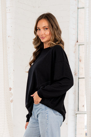 Sew In Love - Long Sleeve Front Pockets Top - Black