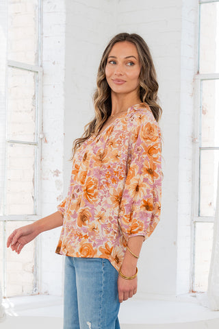 Sew In Love - Floral Top - Brick Plum