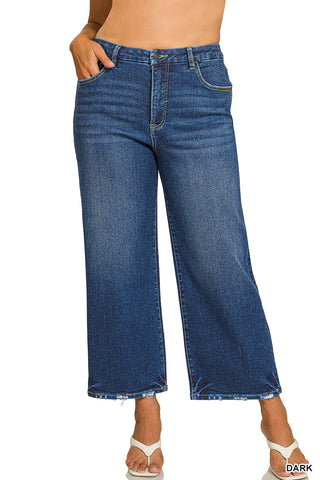 Zenana - Plus Cropped Wide Leg Denim Pants