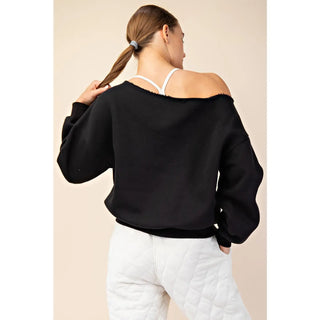 Rae Mode - French Terry Fleece Off Shoulder Top - Black