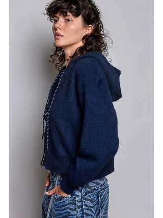 Pol - Soft Brushed Zip-up Hooded Knit Cardigan