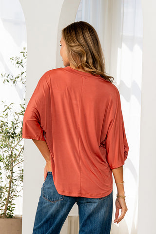 Sew In Love - Long Sleeve V-neck Top - Terracotta