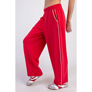 Rae Mode - Modal Scuba Luxe Piping Baggy Pants - True Red/cream
