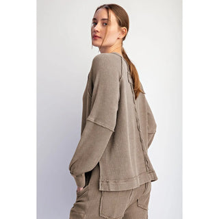 Rae Mode - Mineral Washed Raglan Long Sleeve Top - Coffee