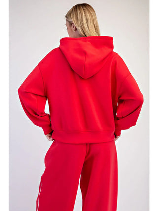 Rae Mode - Modal Scuba Luxe Piping Hoodie - True Red / Cream