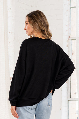 Sew In Love - Long Sleeve Front Pockets Top - Black