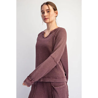 Rae Mode - Mineral Washed Raglan Long Sleeve Top - Dark Cherry