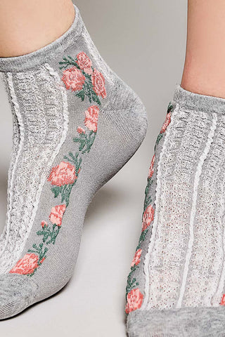 Pol  - Ribbed Crew Socks - Multi Floral