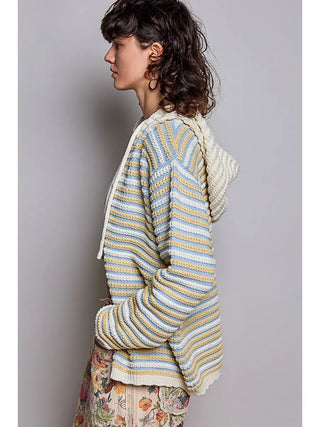 Pol - Multicolor Striped Zip-up Knit Cardigan Hoodie